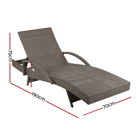 Gardeon 2 Piece Wicker Sun Lounge Beach Chair with Cushion Adjustable Grey Beige — Allure Home Collections