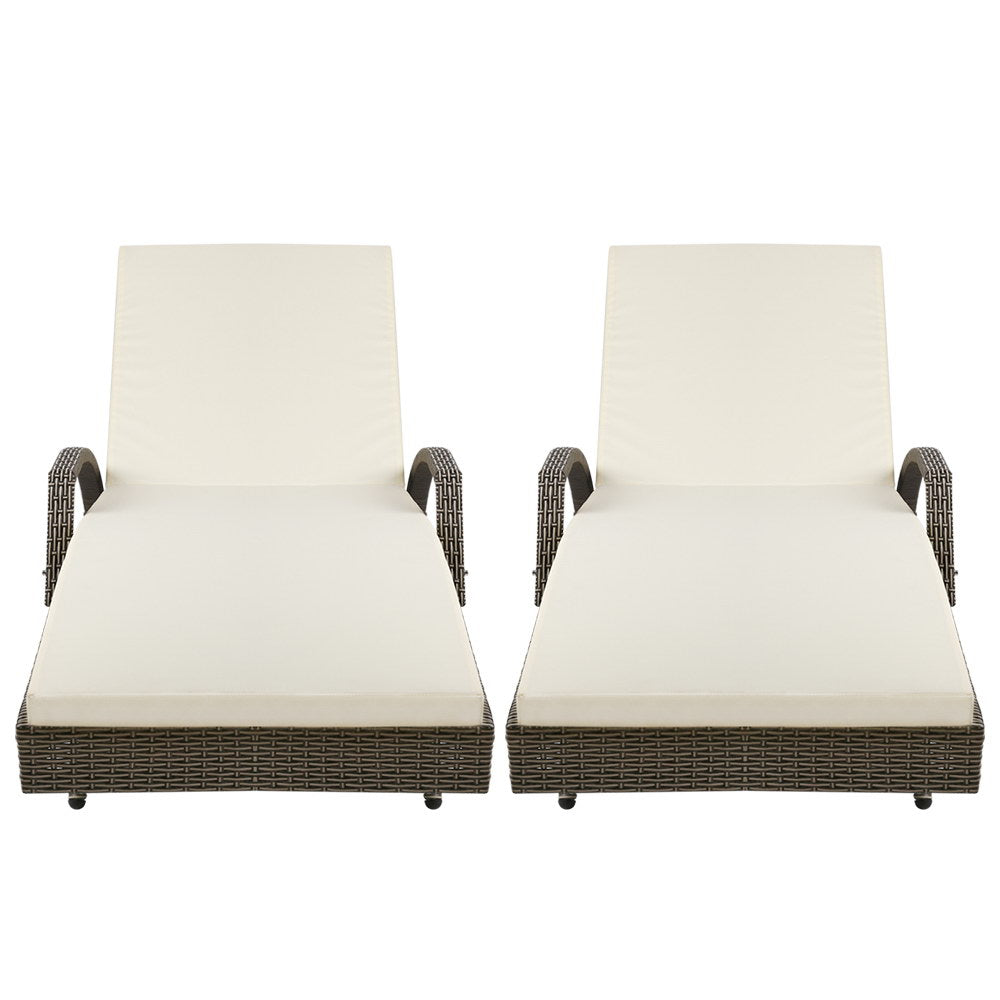 Gardeon 2 Piece Wicker Sun Lounge Beach Chair with Cushion Adjustable Grey Beige — Allure Home Collections