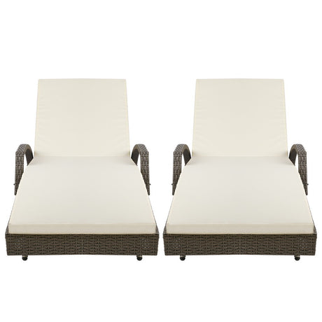 Gardeon 2 Piece Wicker Sun Lounge Beach Chair with Cushion Adjustable Grey Beige — Allure Home Collections
