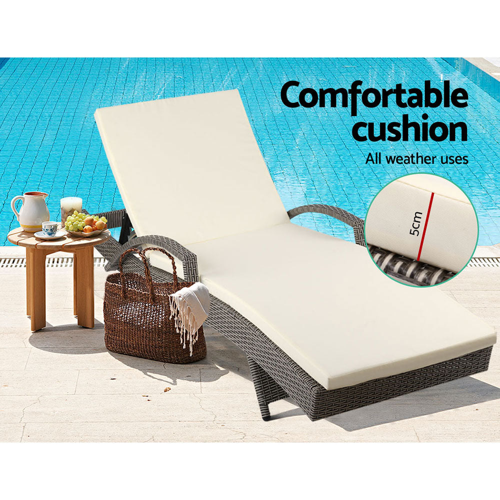 Gardeon 2 Piece Wicker Sun Lounge Beach Chair with Cushion Adjustable Grey Beige — Allure Home Collections