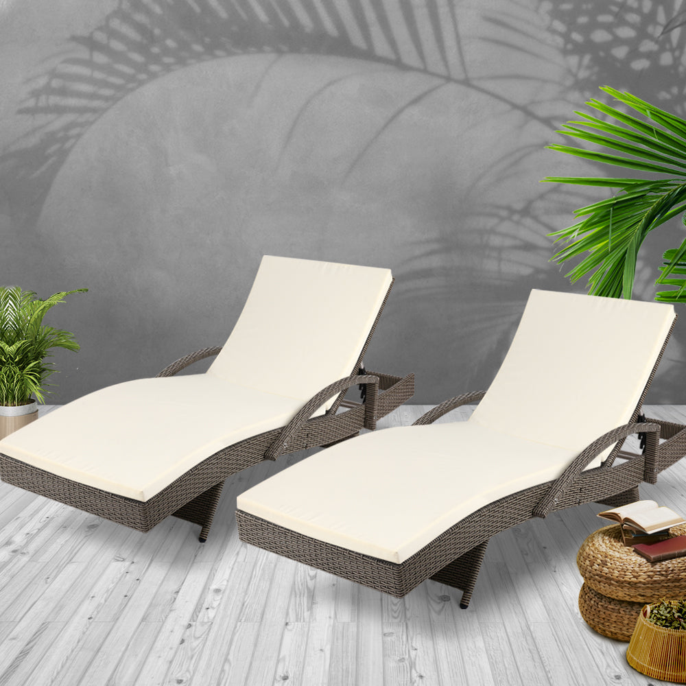 Gardeon 2 Piece Wicker Sun Lounge Beach Chair with Cushion Adjustable Grey Beige — Allure Home Collections