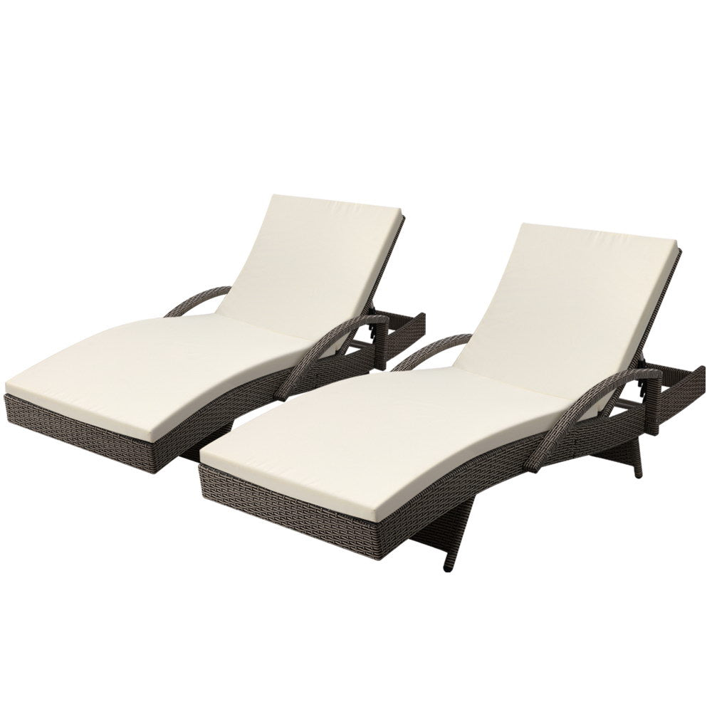 Gardeon 2 Piece Wicker Sun Lounge Beach Chair with Cushion Adjustable Grey Beige — Allure Home Collections