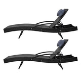Gardeon 2 x Wicker Sun Lounge Outdoor Chair Adjustable with Armrest Black — Allure Home Collections