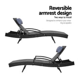 Gardeon 2 x Wicker Sun Lounge Outdoor Chair Adjustable with Armrest Black — Allure Home Collections