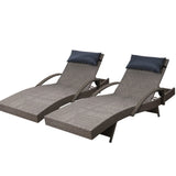 Gardeon 2 x Wicker Sun Lounge Outdoor Armchair Adjustable Grey and Beige — Allure Home Collections