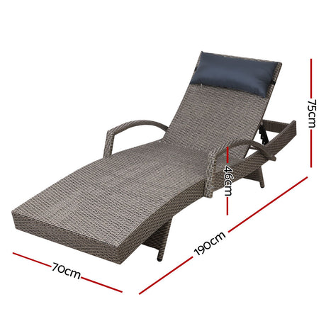 Gardeon 2 x Wicker Sun Lounge Outdoor Armchair Adjustable Grey and Beige — Allure Home Collections