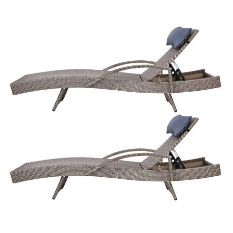 Gardeon 2 x Wicker Sun Lounge Outdoor Armchair Adjustable Grey and Beige — Allure Home Collections