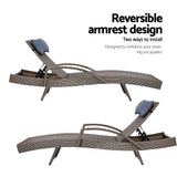 Gardeon 2 x Wicker Sun Lounge Outdoor Armchair Adjustable Grey and Beige — Allure Home Collections