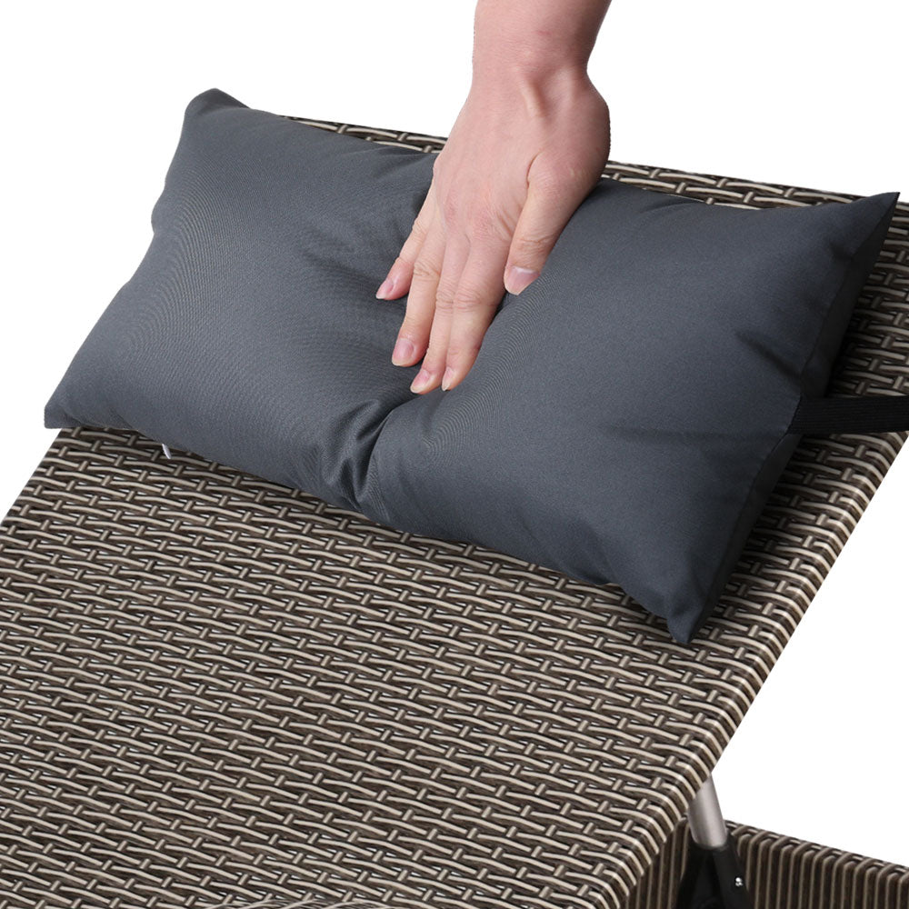 Gardeon 2 x Wicker Sun Lounge Outdoor Armchair Adjustable Grey and Beige — Allure Home Collections