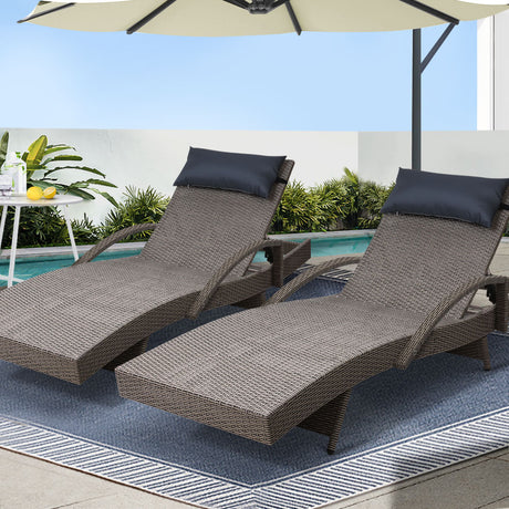 Gardeon 2 x Wicker Sun Lounge Outdoor Armchair Adjustable Grey and Beige — Allure Home Collections