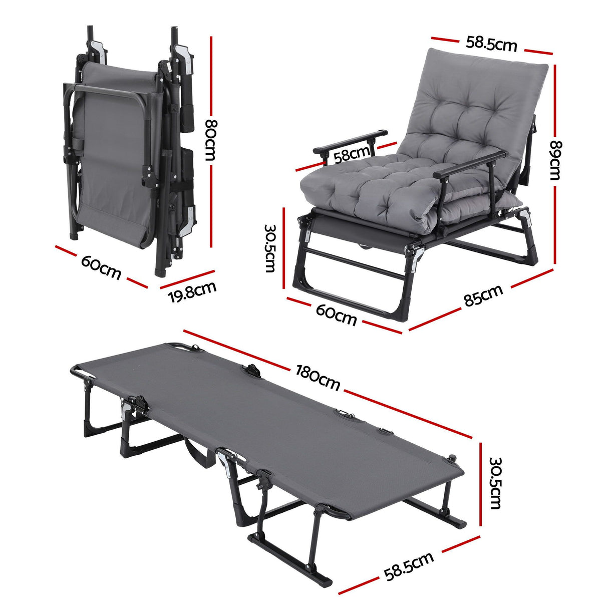 Bushland Beach Folding Sun Lounger, Grey
