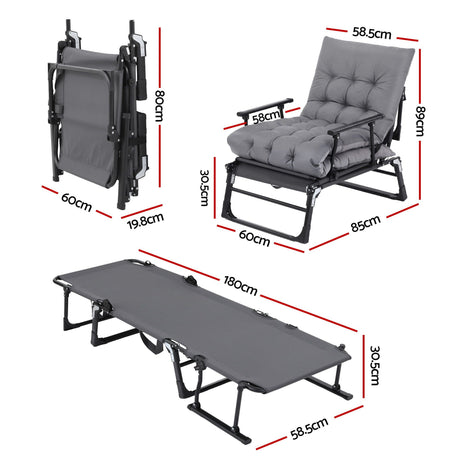 Bushland Beach Folding Sun Lounger, Grey