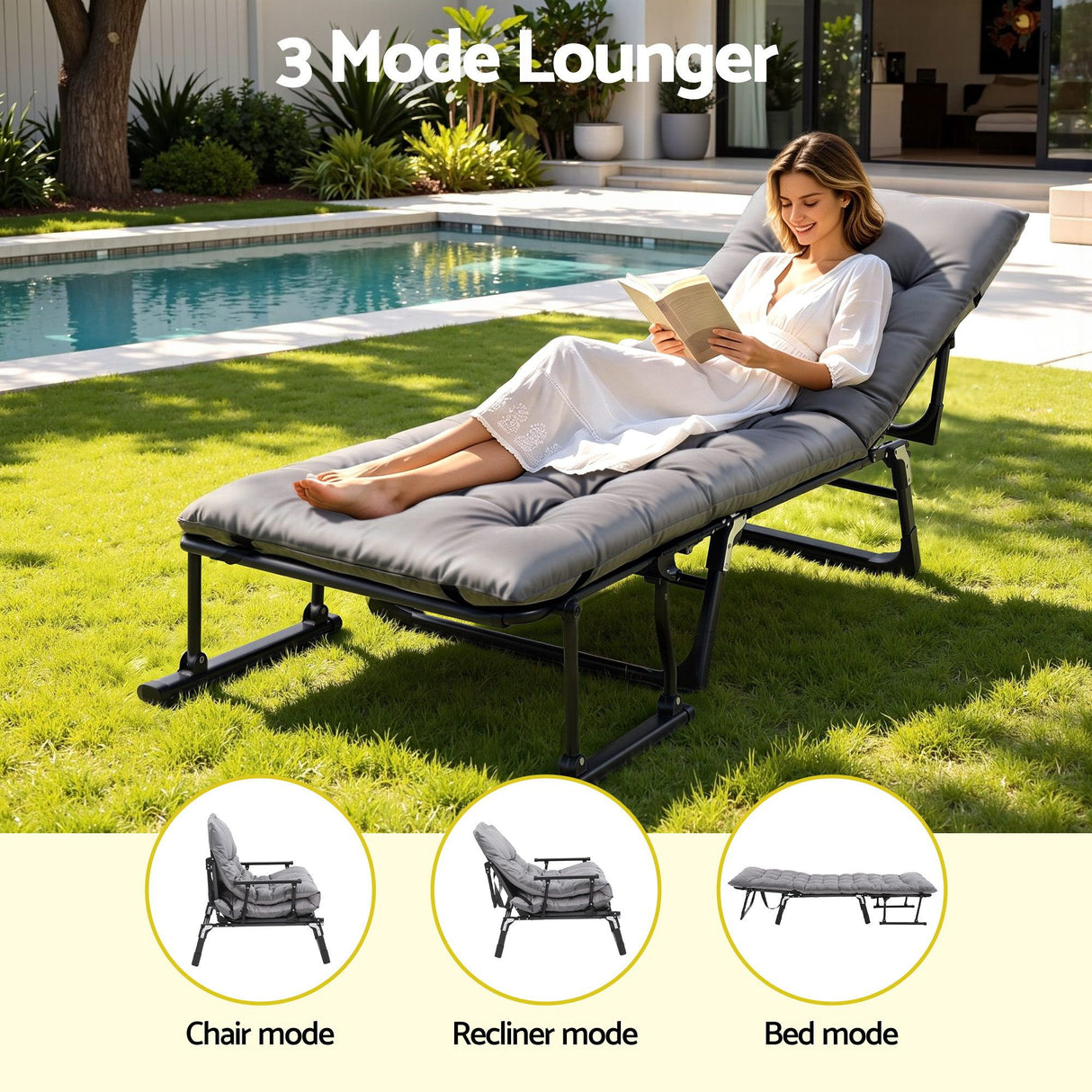 Bushland Beach Folding Sun Lounger, Grey