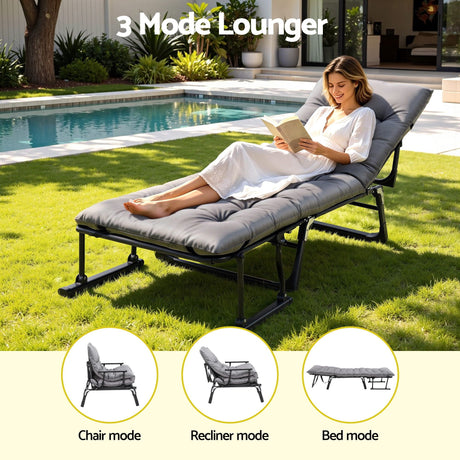 Bushland Beach Folding Sun Lounger, Grey
