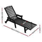 Kiama black HDPE sun lounger with wheels reclining on a patio