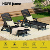 Kiama black HDPE sun lounger with wheels reclining on a patio
