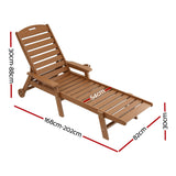 Kiama brown HDPE sun lounger with wheels reclining on a patio