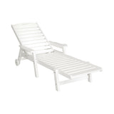 Kiama white HDPE sun lounger with wheels reclining on a patio
