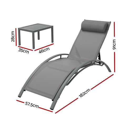 Keppel 3 Piece Sun Lounge Set, Grey Steel