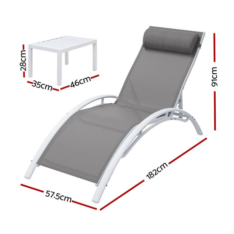Keppel 3 Piece Sun Lounge Set, White Steel