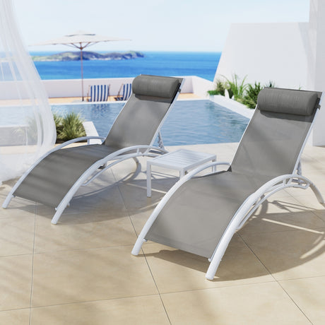 Keppel 3 Piece Sun Lounge Set, White Steel