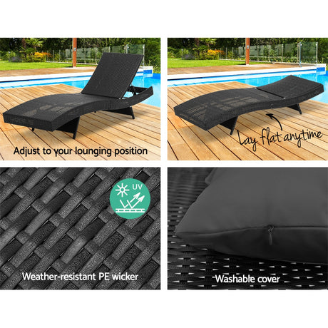 Agnes Water Sun Lounge, Black Wicker
