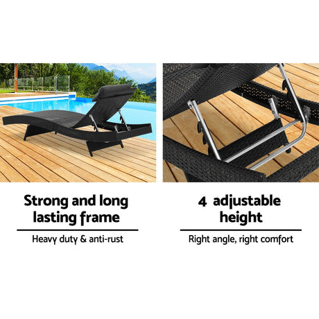 Agnes Water 2pcs Sun Lounge, Black Wicker