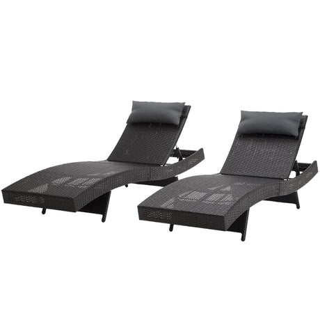 Agnes Water 2pcs Sun Lounge, Black Wicker