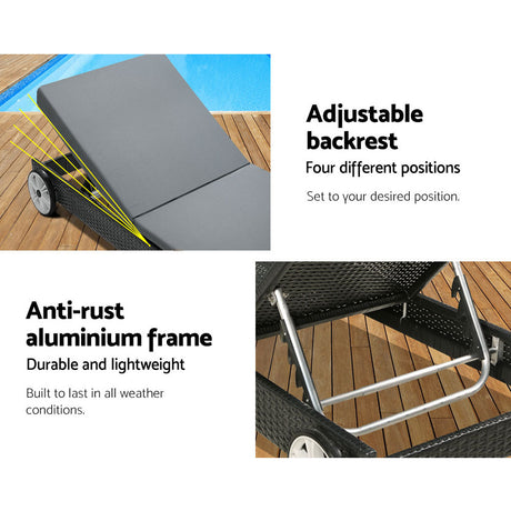 Gladstone Sun Lounge, Black Aluminium