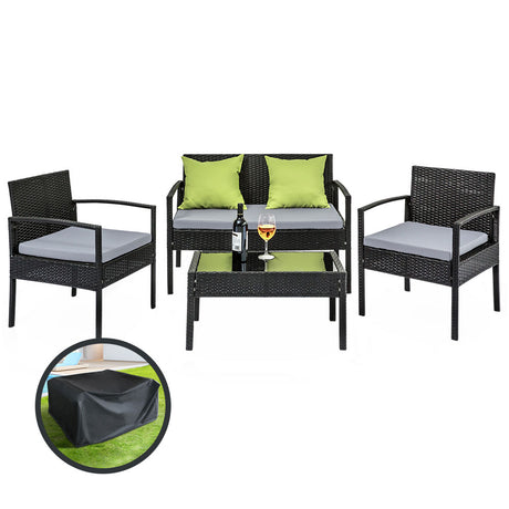 Tin Can Bay 4 Piece Outdoor Sofa Set, Black Wicker