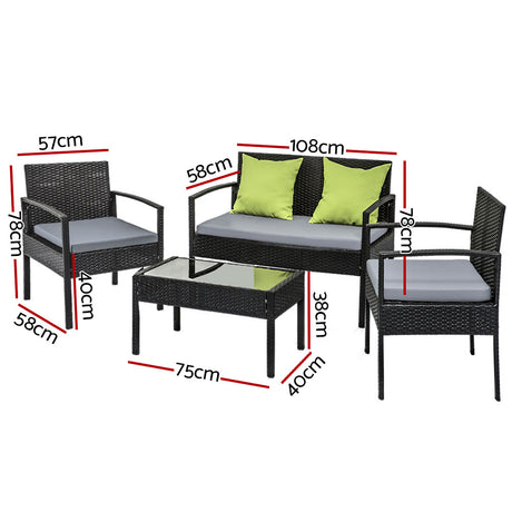 Tin Can Bay 4 Piece Outdoor Sofa Set, Black Wicker