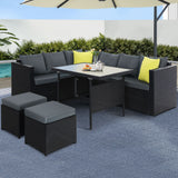 Gardeon Outdoor Wicker Dining Set with Aluminium Table Black with Cushions — Allure Home Collections