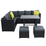 Gardeon Outdoor Wicker Dining Set with Aluminium Table Black with Cushions — Allure Home Collections