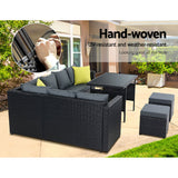 Gardeon Outdoor Wicker Dining Set with Aluminium Table Black with Cushions — Allure Home Collections