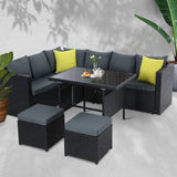 Gardeon Outdoor Wicker Dining Set with Aluminium Table Black with Cushions — Allure Home Collections