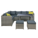 Gardeon Outdoor Wicker Dining Set with Aluminium Table Grey with Cushions — Allure Home Collections