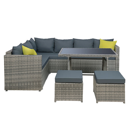 Gardeon Outdoor Wicker Dining Set with Aluminium Table Grey with Cushions — Allure Home Collections