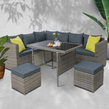 Gardeon Outdoor Wicker Dining Set with Aluminium Table Grey with Cushions — Allure Home Collections