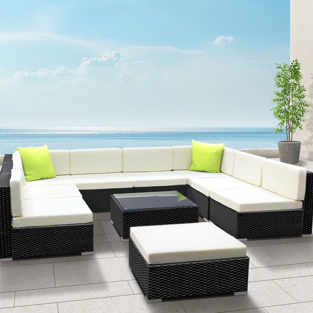 Gardeon 10 Piece Outdoor Wicker Sofa Set 9 Seater Lounge Setting — Allure Home Collections