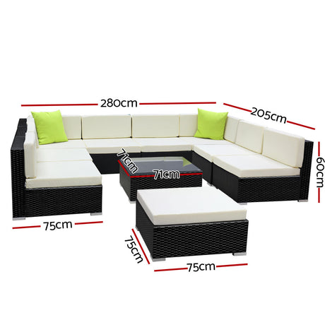 Gardeon 10 Piece Outdoor Wicker Sofa Set 9 Seater Lounge Setting — Allure Home Collections