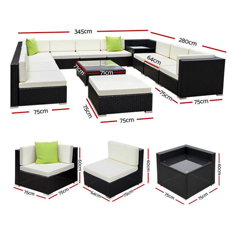 Gardeon 13 Piece Outdoor Wicker Sofa Set with Cover 11 Seater — Allure Home Collections