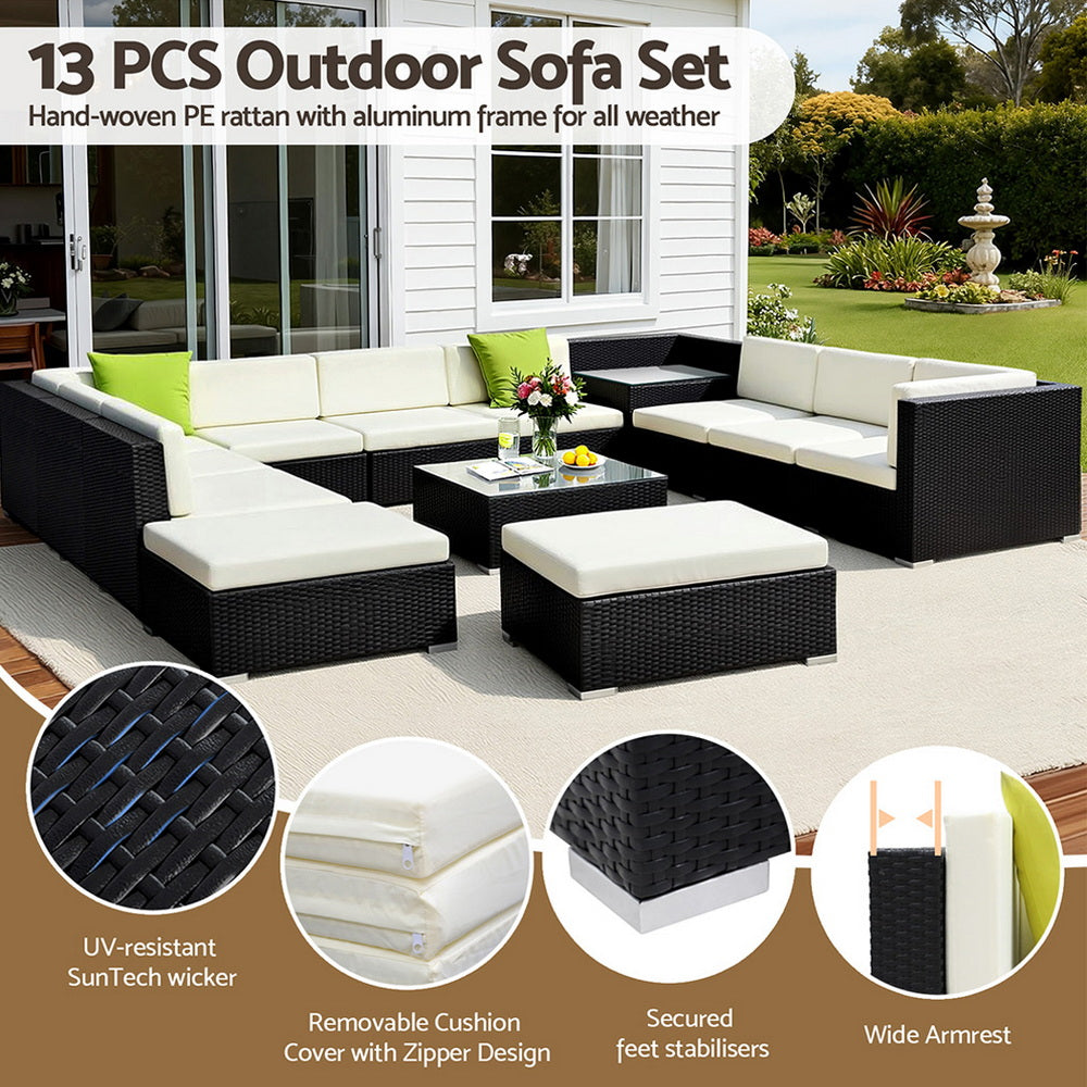 Gardeon 13 Piece Outdoor Wicker Sofa Set with Cover 11 Seater — Allure Home Collections