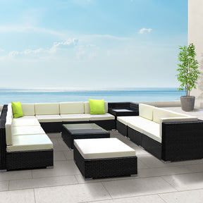 Arrawarra black wicker outdoor sofa set seating eleven on a terrace