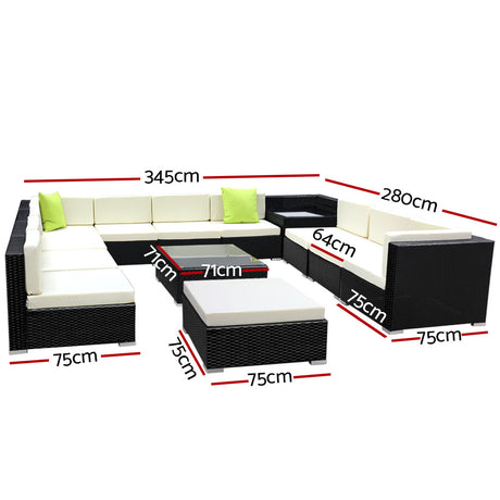 Gardeon 13 Piece Outdoor Wicker Sofa Set 11 Seater Lounge Setting — Allure Home Collections