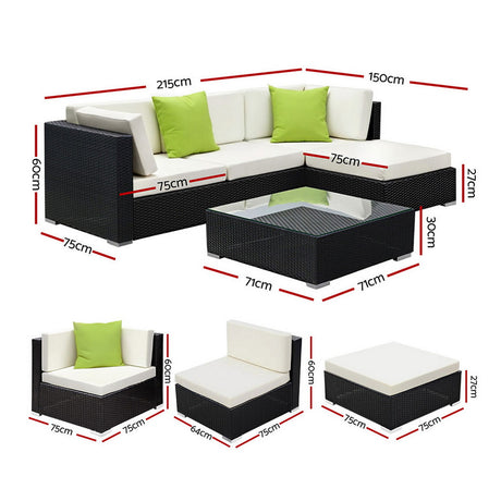 Gardeon 5 Piece Outdoor Wicker Sofa Set with Cover 4 Seater — Allure Home Collections