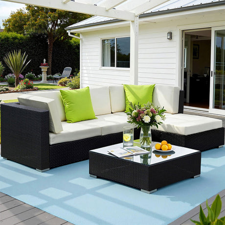 Gardeon 5 Piece Outdoor Wicker Sofa Set with Cover 4 Seater — Allure Home Collections