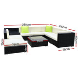 Gardeon 9 Piece Outdoor Wicker Sofa Set 7 Seater Lounge Setting — Allure Home Collections