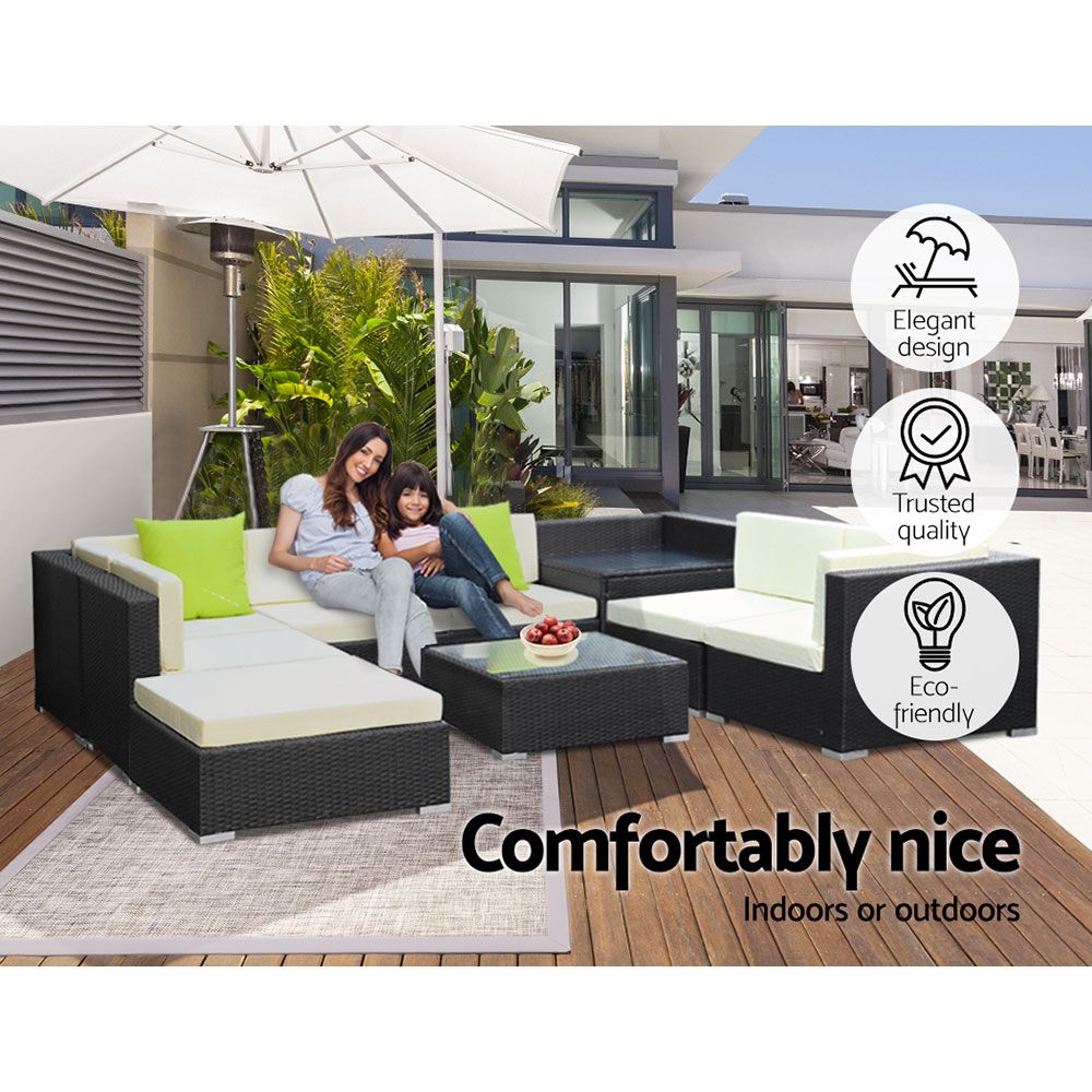 Gardeon 9 Piece Outdoor Wicker Sofa Set 7 Seater Lounge Setting — Allure Home Collections