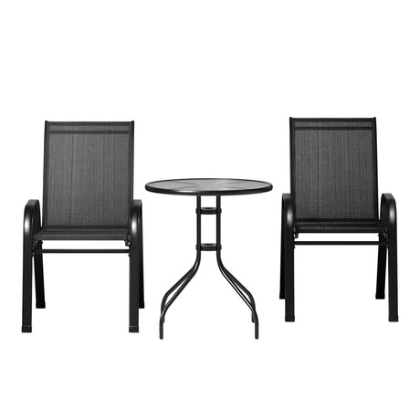 Bucasia 3 Piece Outdoor Dining Set, Black Steel