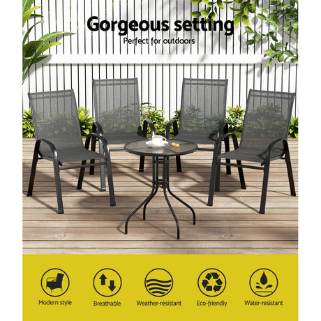 Bucasia 5 Piece Outdoor Dining Set, Black Steel